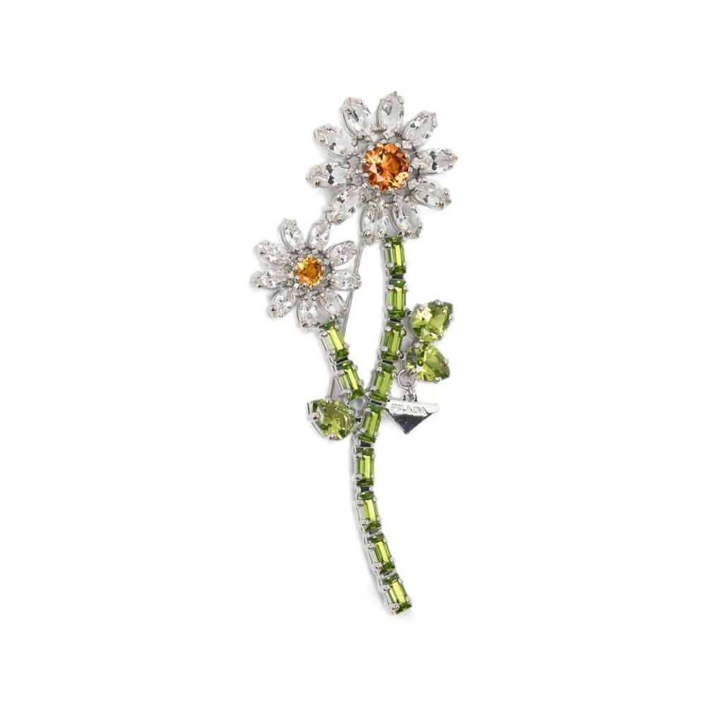 Prada Women Spilla In Metallo Con Cristalli